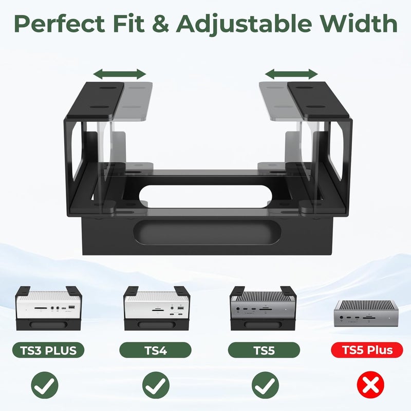 Motiexic Adjustable Under Desk Mount Exclusive for CalDigit TS3 Plus / TS4 / TS5 Dock & Power Brick, Space-Saving Thunderbolt 3/Thunderbolt 4 Dock Holder with Cable Straps, Easy Install with All Screws - Image 2